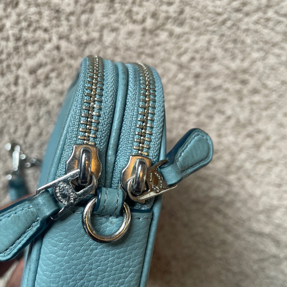 Coach Slate Blue Pebbled Leather Double Zip Crossbody with Silver Hardware - Picture 14 of 14